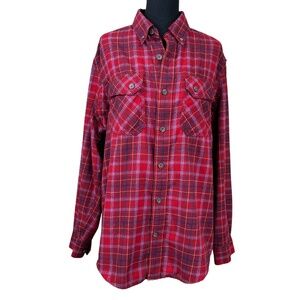 Duluth Trading Company Men's Red Plaid Flannel Cotton Blend Shirt Size M